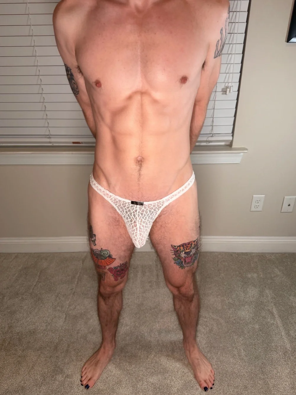 Men's White Lace Low-Rise Thong Underwear